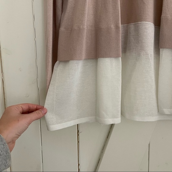 NEIMAN Marcus Cashmere Collection Chiffon-Trim Open-Front blush Cardigan medium - Picture 5 of 8